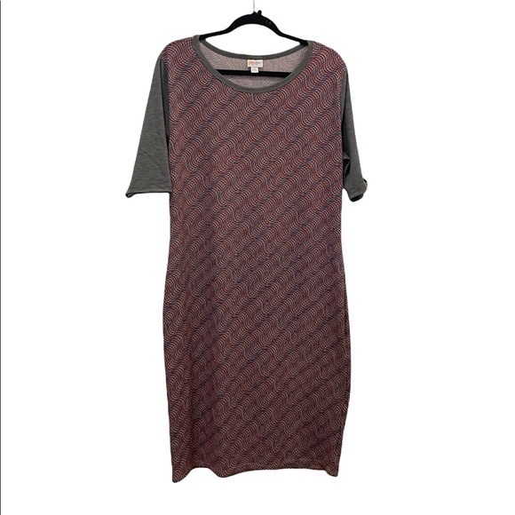 LuLa Roe Geometric Shape Red Gray Jersey Short Sleeve Tshirt dress 2XL - Picture 1 of 8